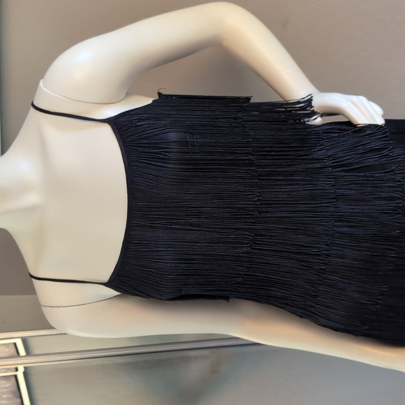 French Connection Flapper Fringe Style Little Black Dress Spaghetti Straps - Picture 3 of 14